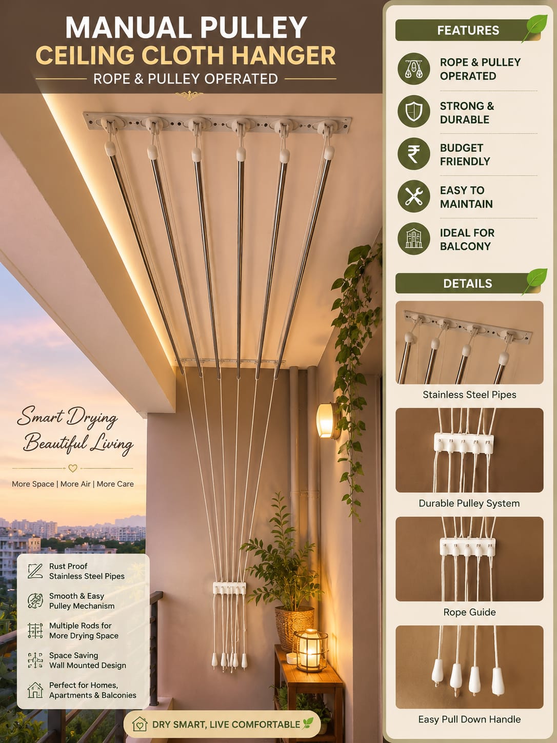 Manual Pulley Ceiling Cloth Hanger